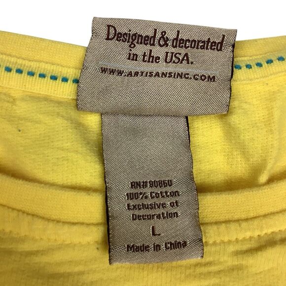 Artisans The Art of Apparel 3/4 Sleeve Top Women's L Cape May Ruched Side Yellow - Picture 11 of 14